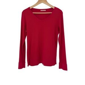 Active Basic 1XL Long Sleeve V Neck Waffle Knit Top Red Basic Runs Small